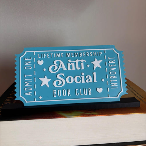 Anti Social Book Club Ticket Display | You Choose Colors! | Bookmark or Bookish Gift | 3D Printed Library Decor __etsy:8095911647