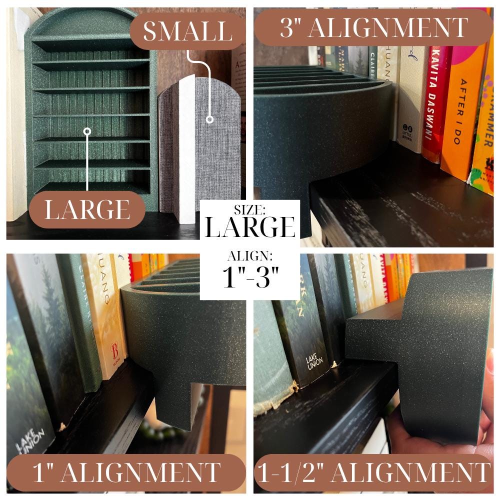 Bookshelf Bookends & Alignment Tool: Aligner and Pusher with Dust Remover, Customizable Colors, Book Swag, Library, Bookish Gift, Reading