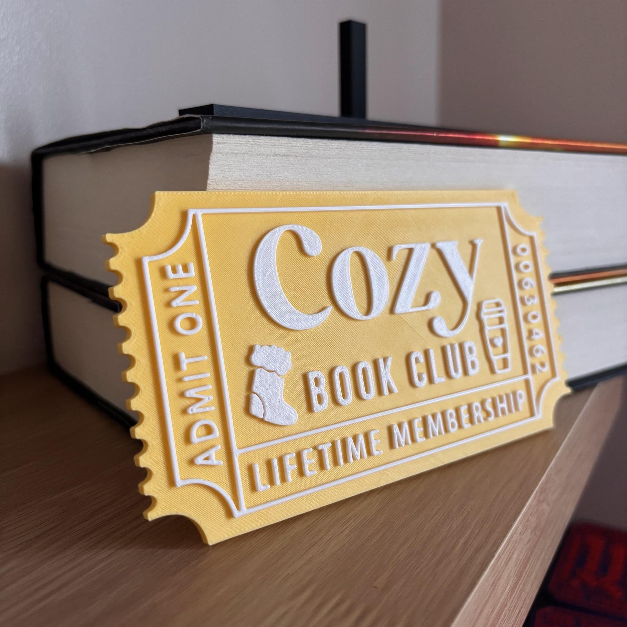Cozy Book Club Ticket Display | You Choose Colors! | Bookmark or Bookish Gift | 3D Printed Library Decor __etsy:8095945601