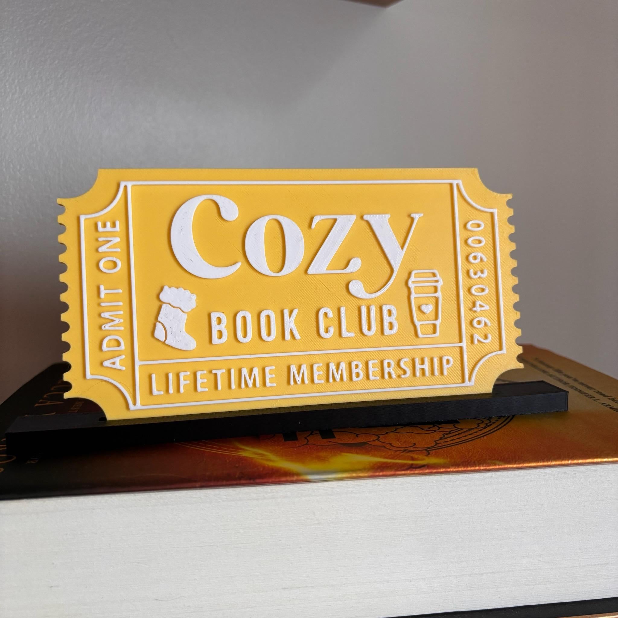 Cozy Book Club Ticket Display | You Choose Colors! | Bookmark or Bookish Gift | 3D Printed Library Decor __etsy:8095945443