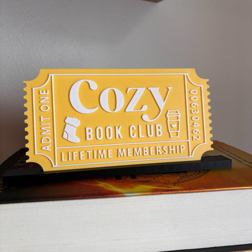 Cozy Book Club Ticket Display | You Choose Colors! | Bookmark or Bookish Gift | 3D Printed Library Decor __etsy:8095945443