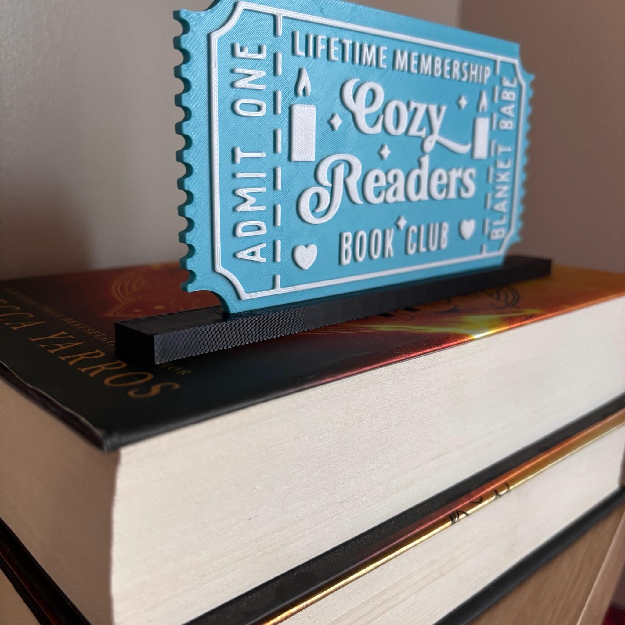 Cozy Readers Book Club Ticket Display | You Choose Colors! | Bookmark or Bookish Gift | 3D Printed Library Decor __etsy:8095915225