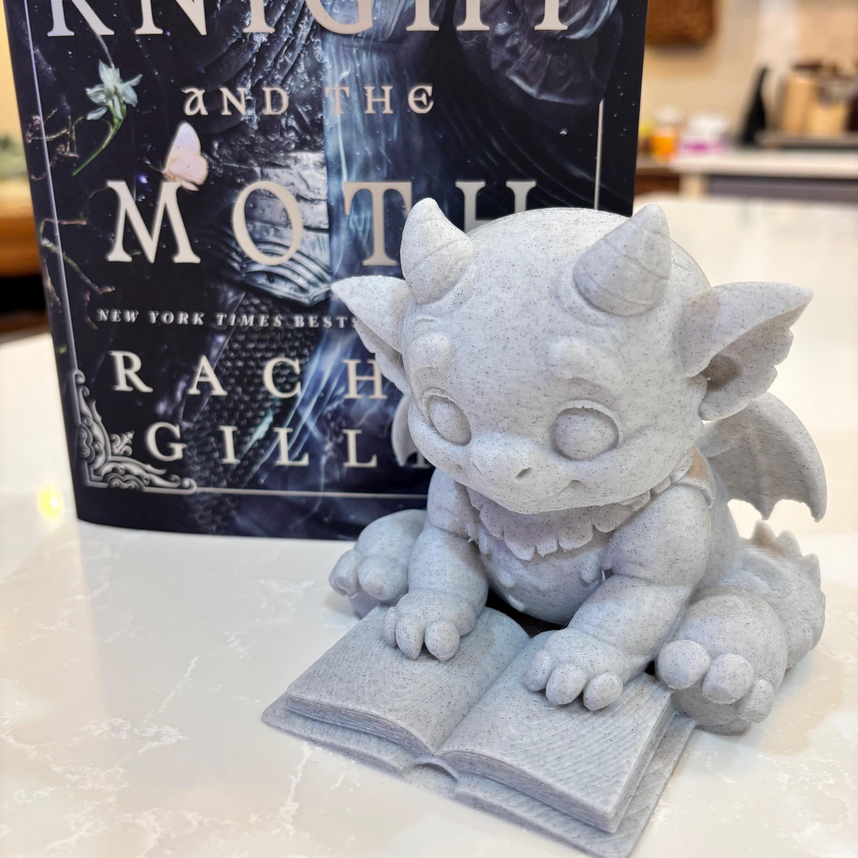 Cute Bartholomew Reading a Book, Stone Gargoyle, The Knight and the Moth