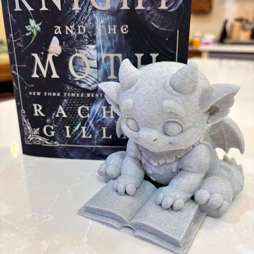 Cute Bartholomew Reading a Book, Stone Gargoyle, The Knight and the Moth