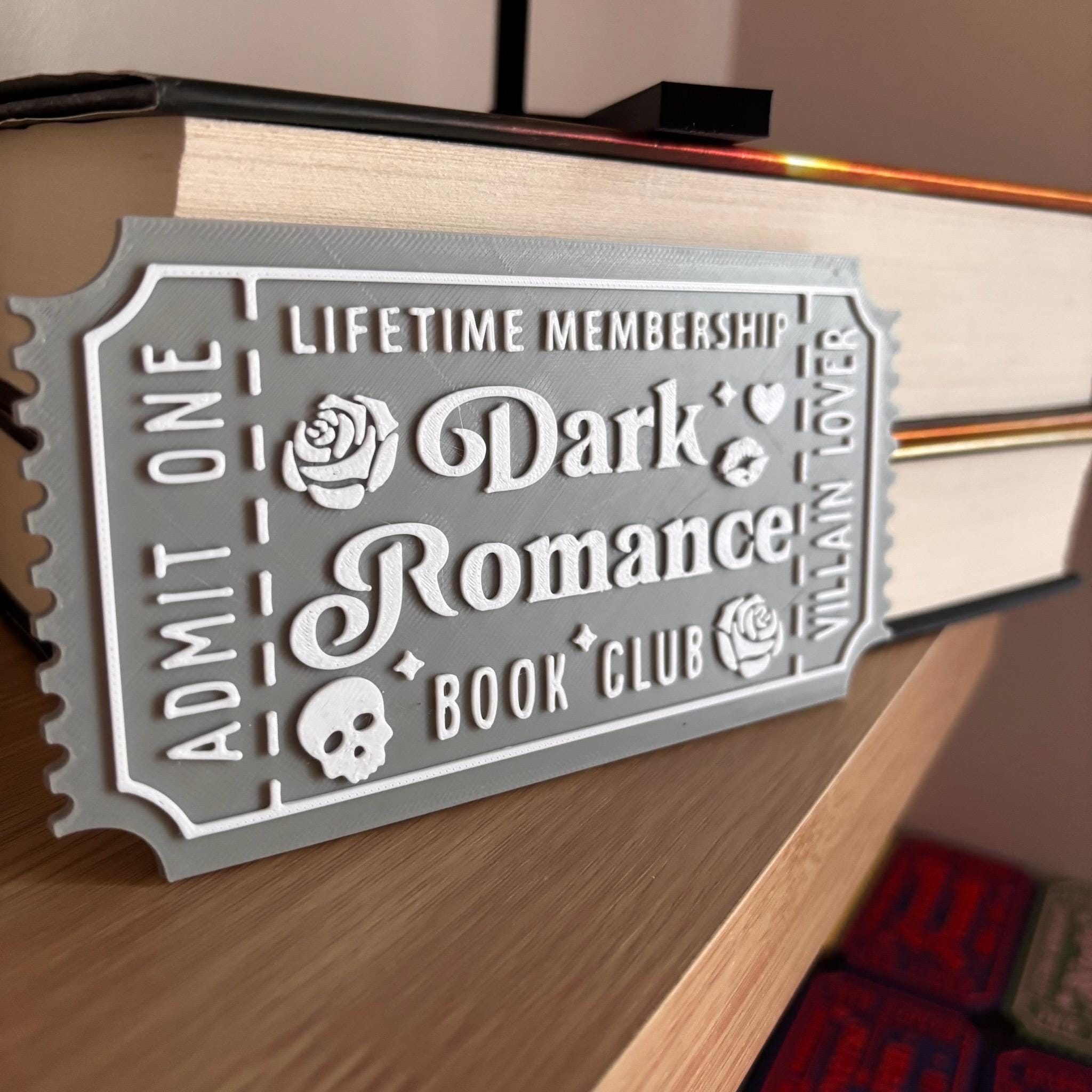 Dark Romance Book Club Ticket Display | You Choose Colors! | Bookmark or Bookish Gift | 3D Printed Library Decor __etsy:8095998277