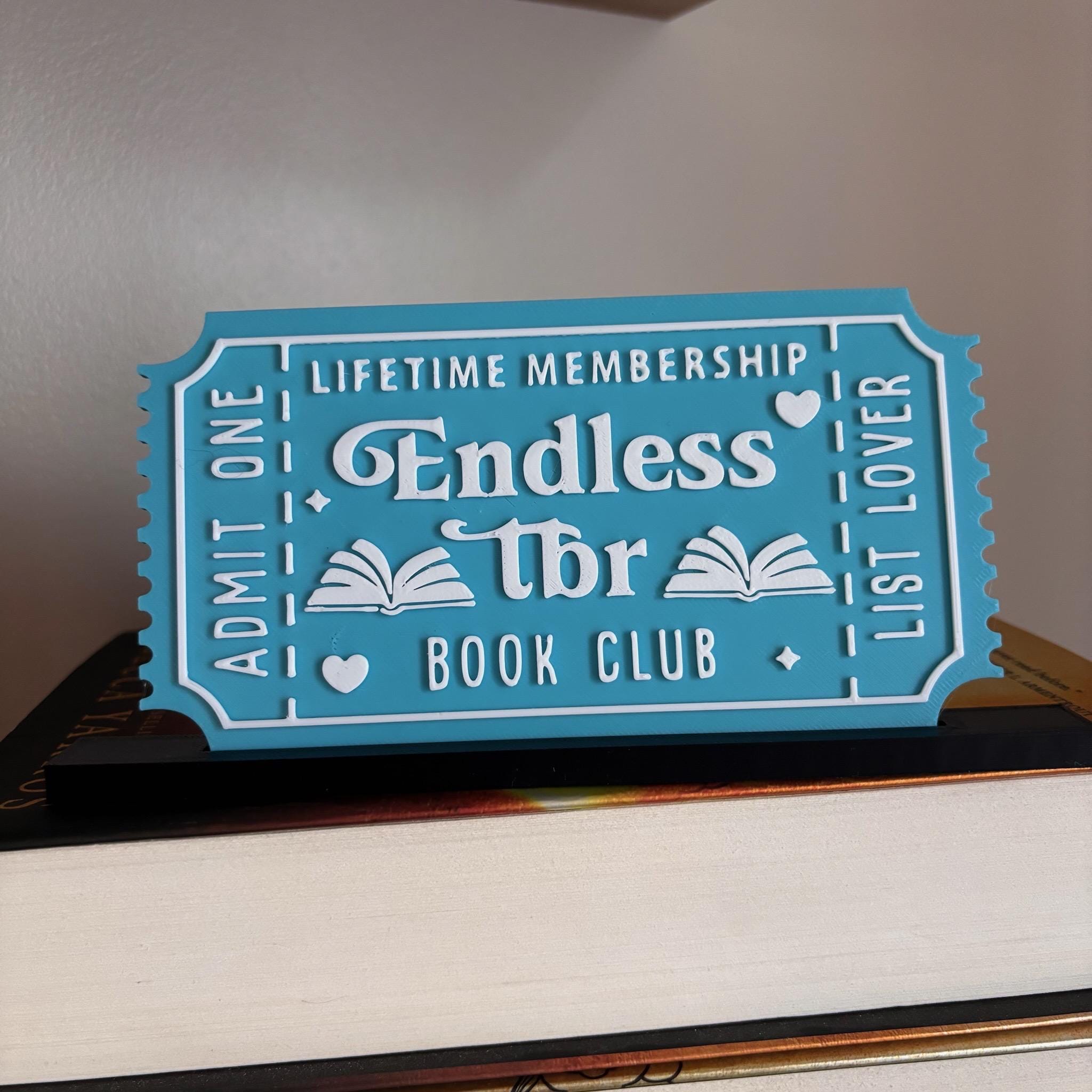 Endless TBR Book Club Ticket Display | You Choose Colors! | Bookmark or Bookish Gift | 3D Printed Library Decor __etsy:8095923175