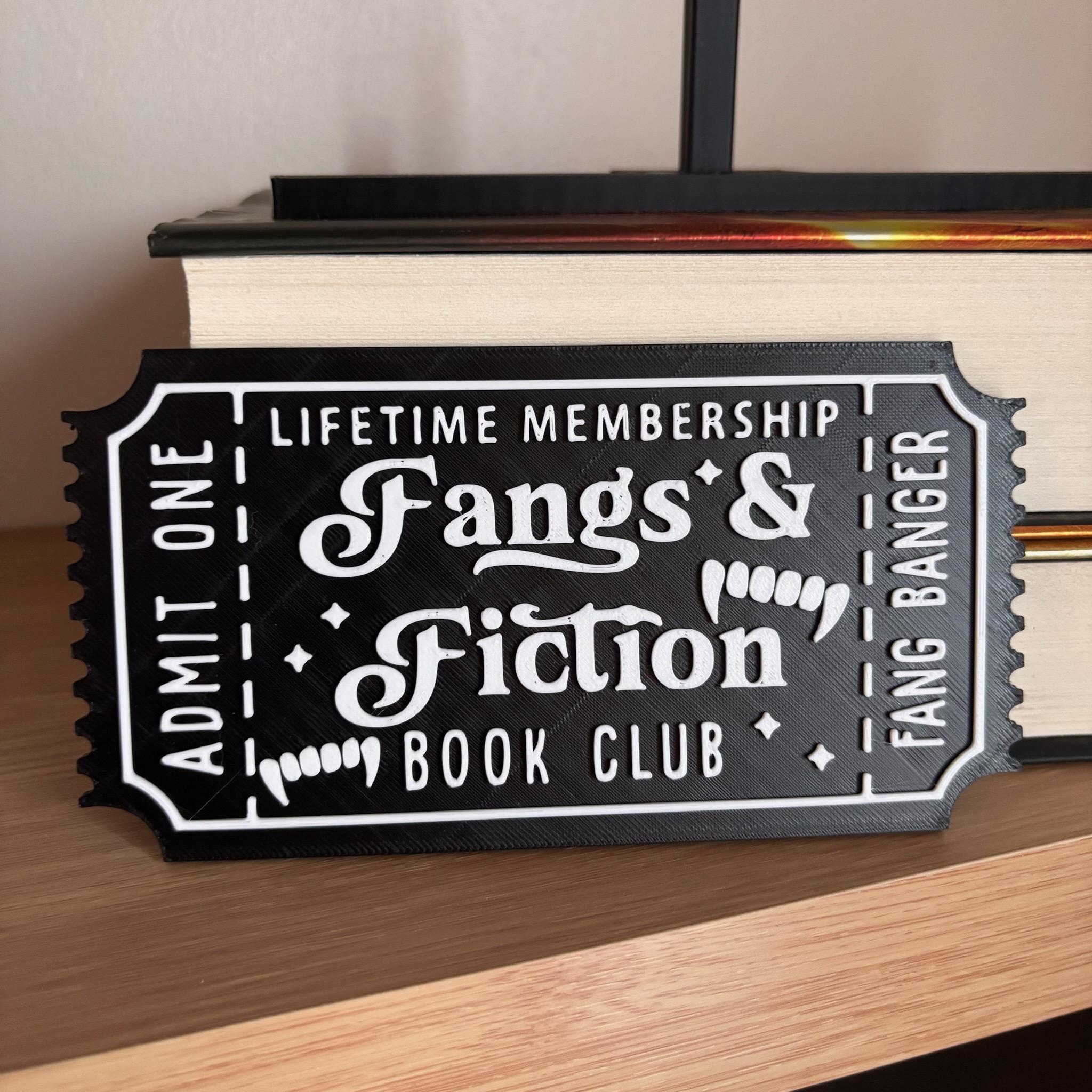 Fangs and Fiction Book Club Ticket Display | You Choose Colors! | Bookmark or Bookish Gift | 3D Printed Library Decor __etsy:8047817140