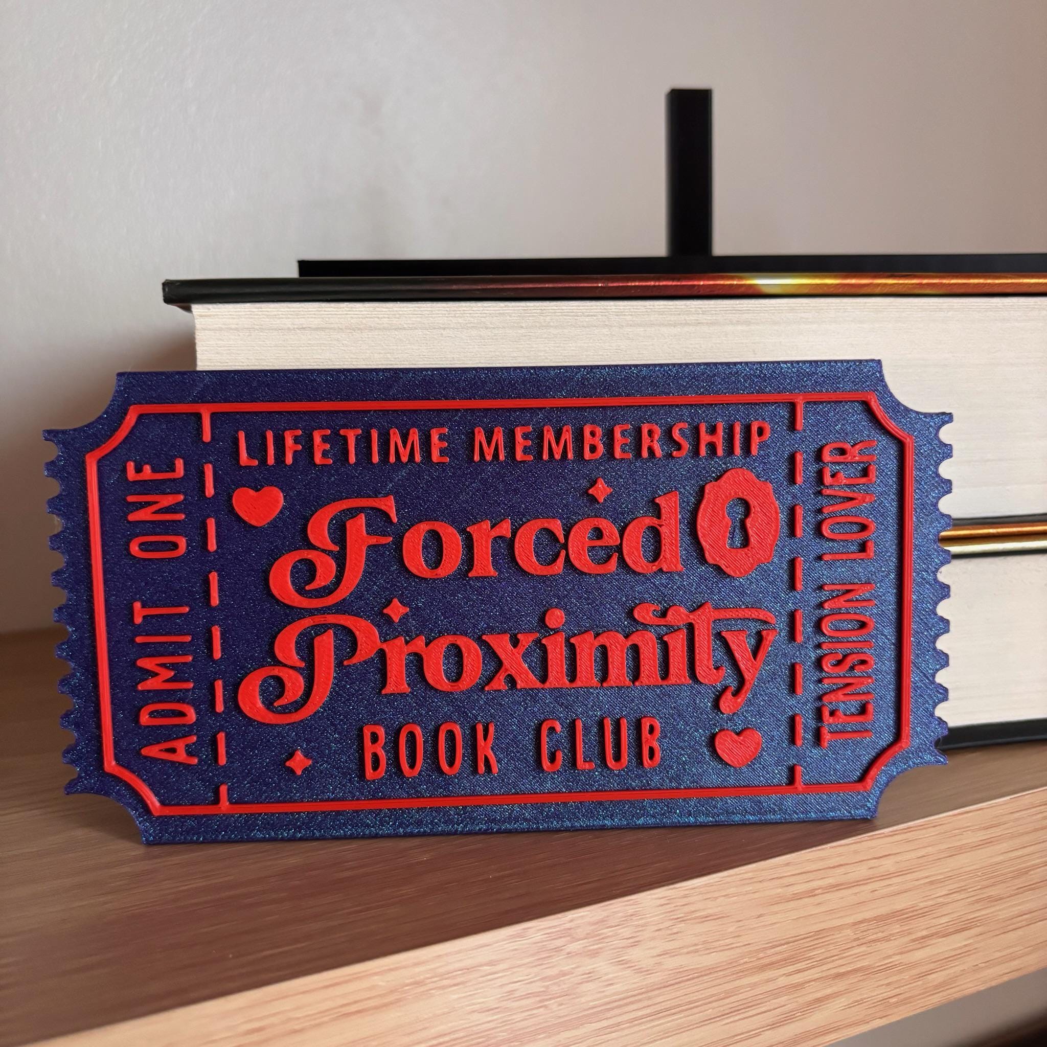 Forced Proximity Book Club Ticket Display | You Choose Colors! | Bookmark or Bookish Gift | 3D Printed Library Decor __etsy:8047939514