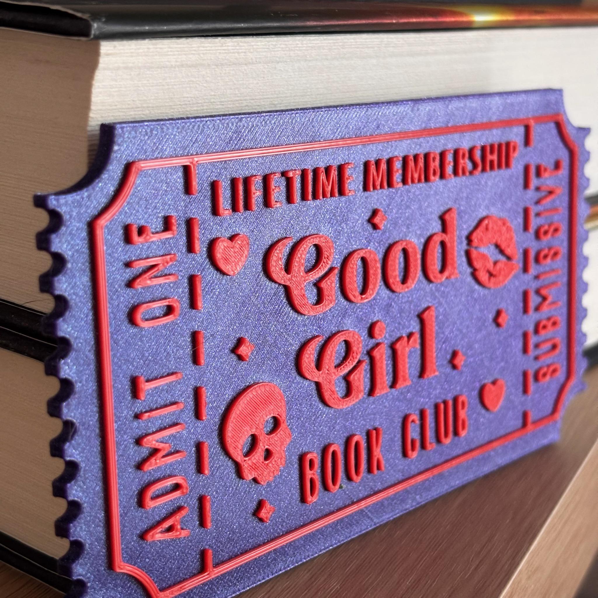 Good Girl Book Club Ticket Display | You Choose Colors! | Bookmark or Bookish Gift | 3D Printed Library Decor __etsy:8095847619