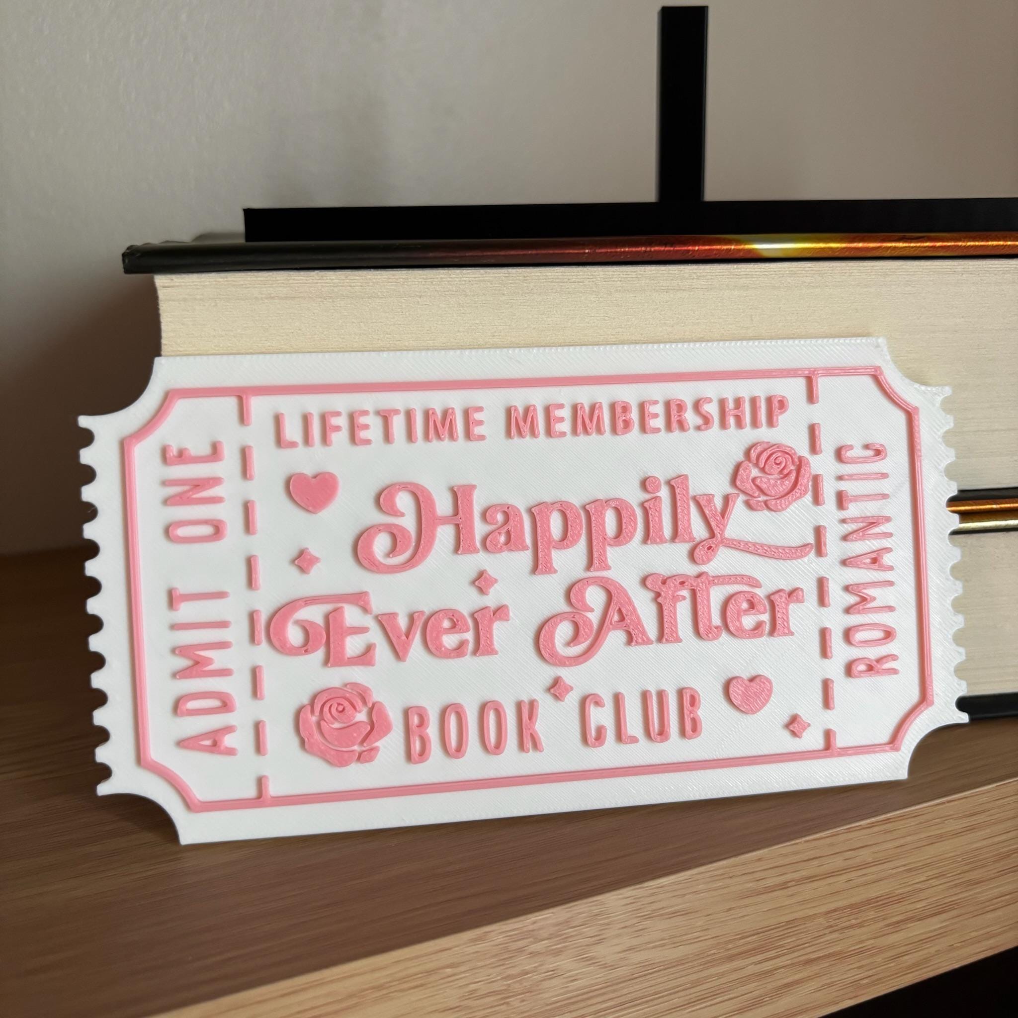 Happily Ever After Book Club Ticket Display | You Choose Colors! | Bookmark or Bookish Gift | 3D Printed Library Decor __etsy:8047923550
