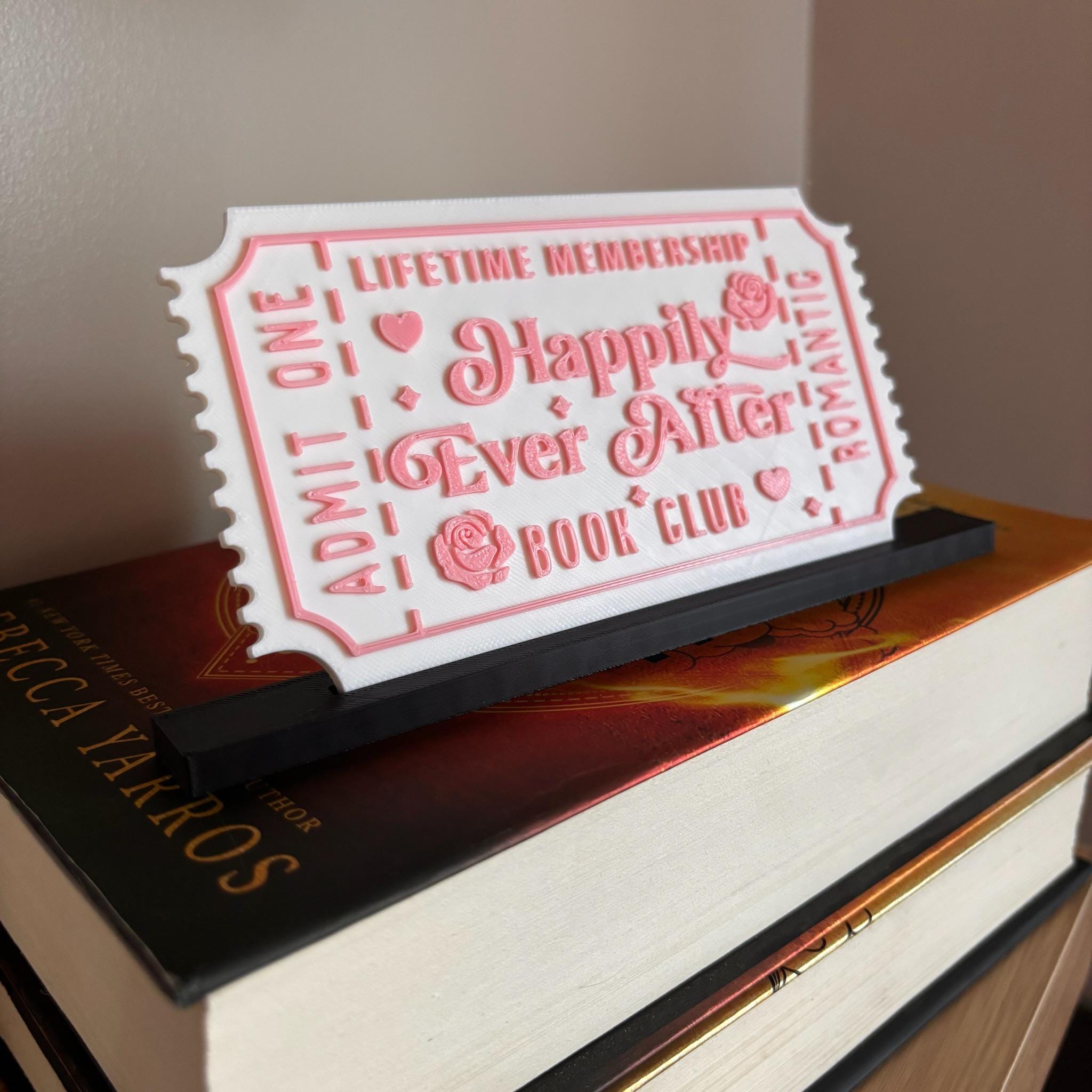 Happily Ever After Book Club Ticket Display | You Choose Colors! | Bookmark or Bookish Gift | 3D Printed Library Decor __etsy:8047923548
