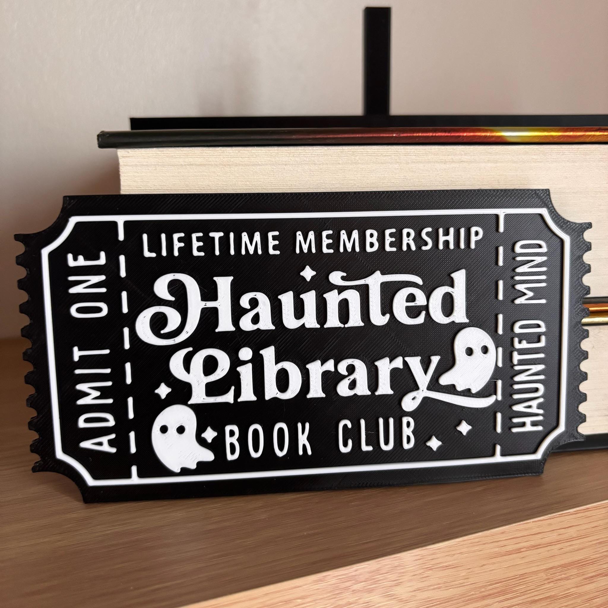 Haunted Library Book Club Ticket Display | You Choose Colors! | Bookmark or Bookish Gift | 3D Printed Library Decor __etsy:8095830795