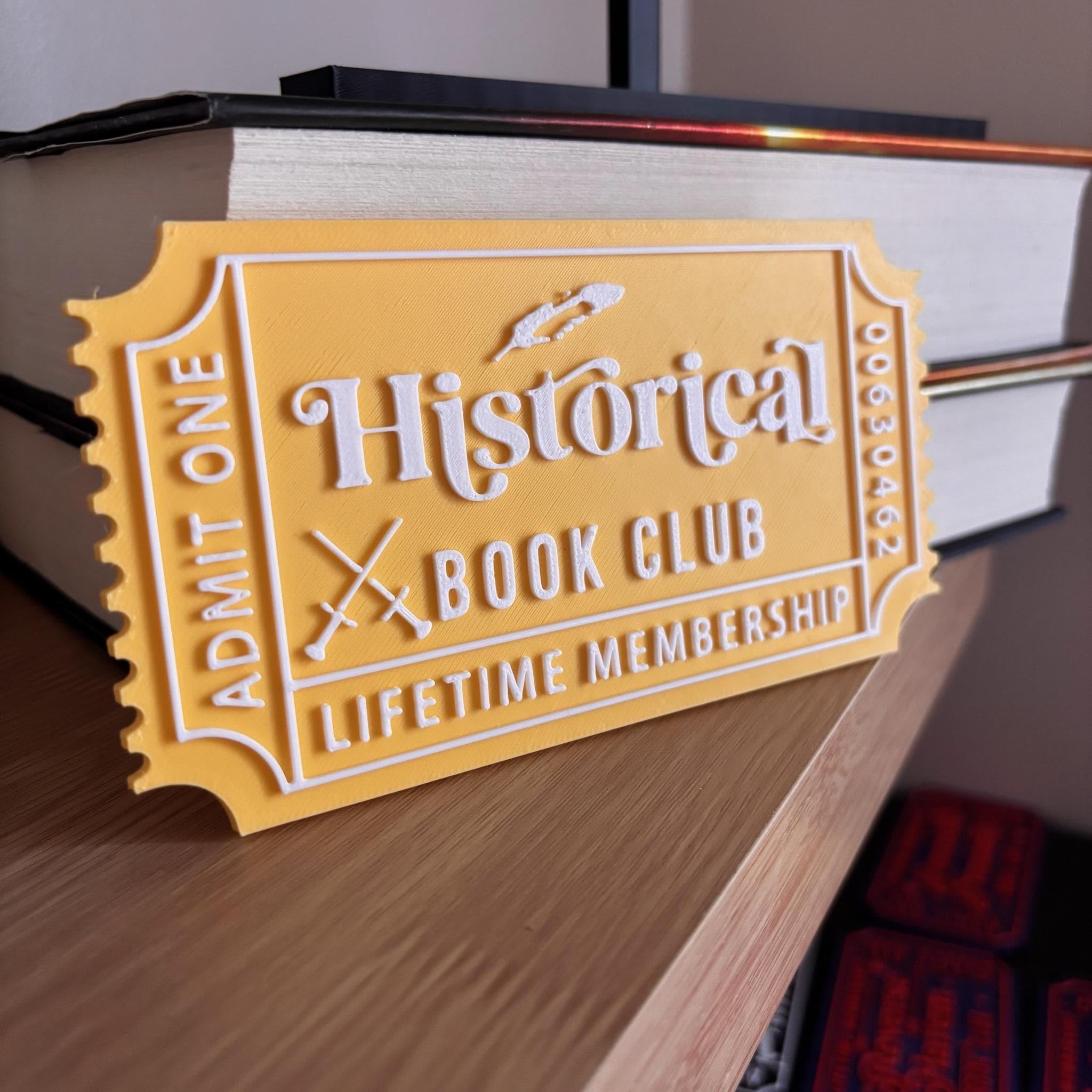 Historical Book Club Ticket Display | You Choose Colors! | Bookmark or Bookish Gift | 3D Printed Library Decor __etsy:8048043674