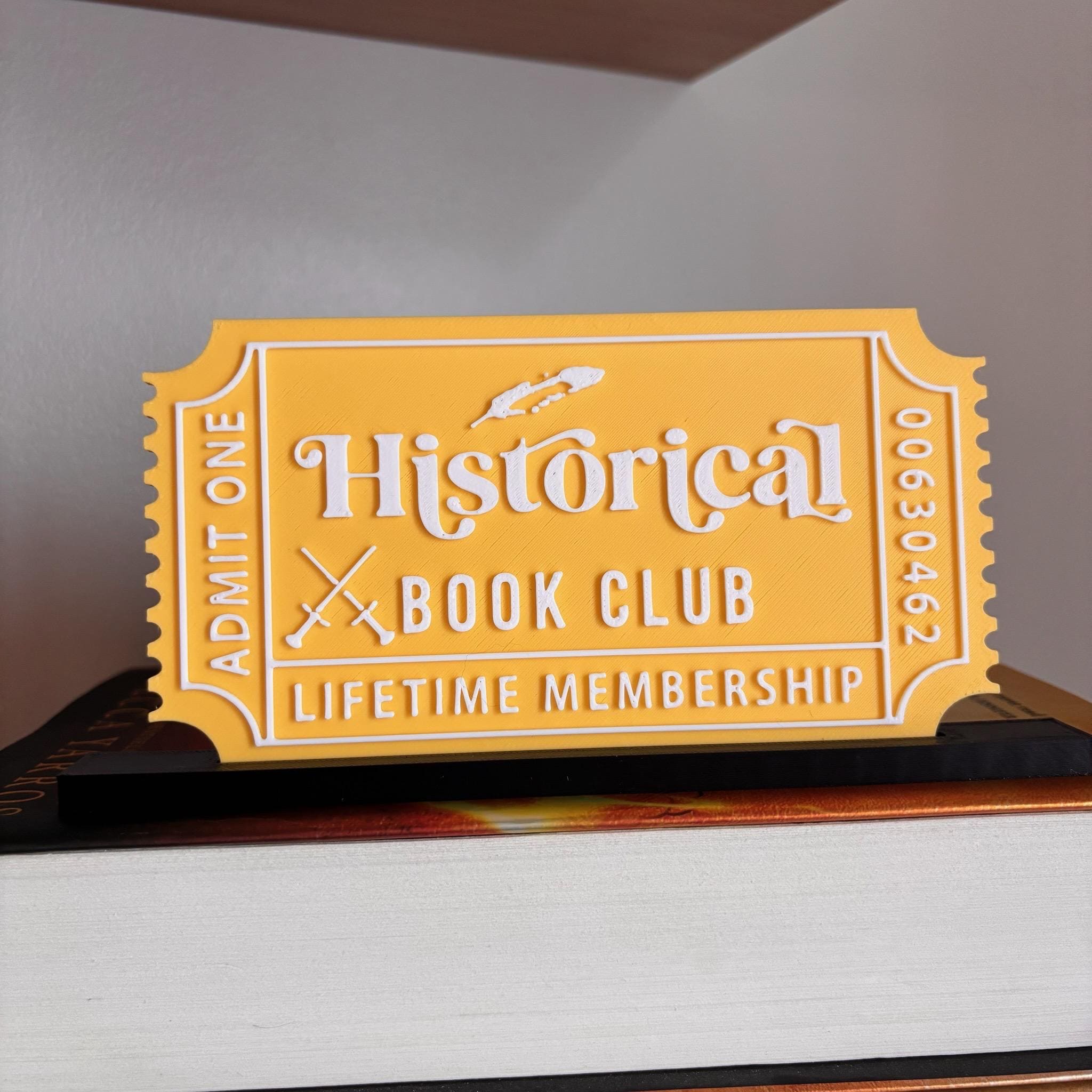 Historical Book Club Ticket Display | You Choose Colors! | Bookmark or Bookish Gift | 3D Printed Library Decor __etsy:8048043788
