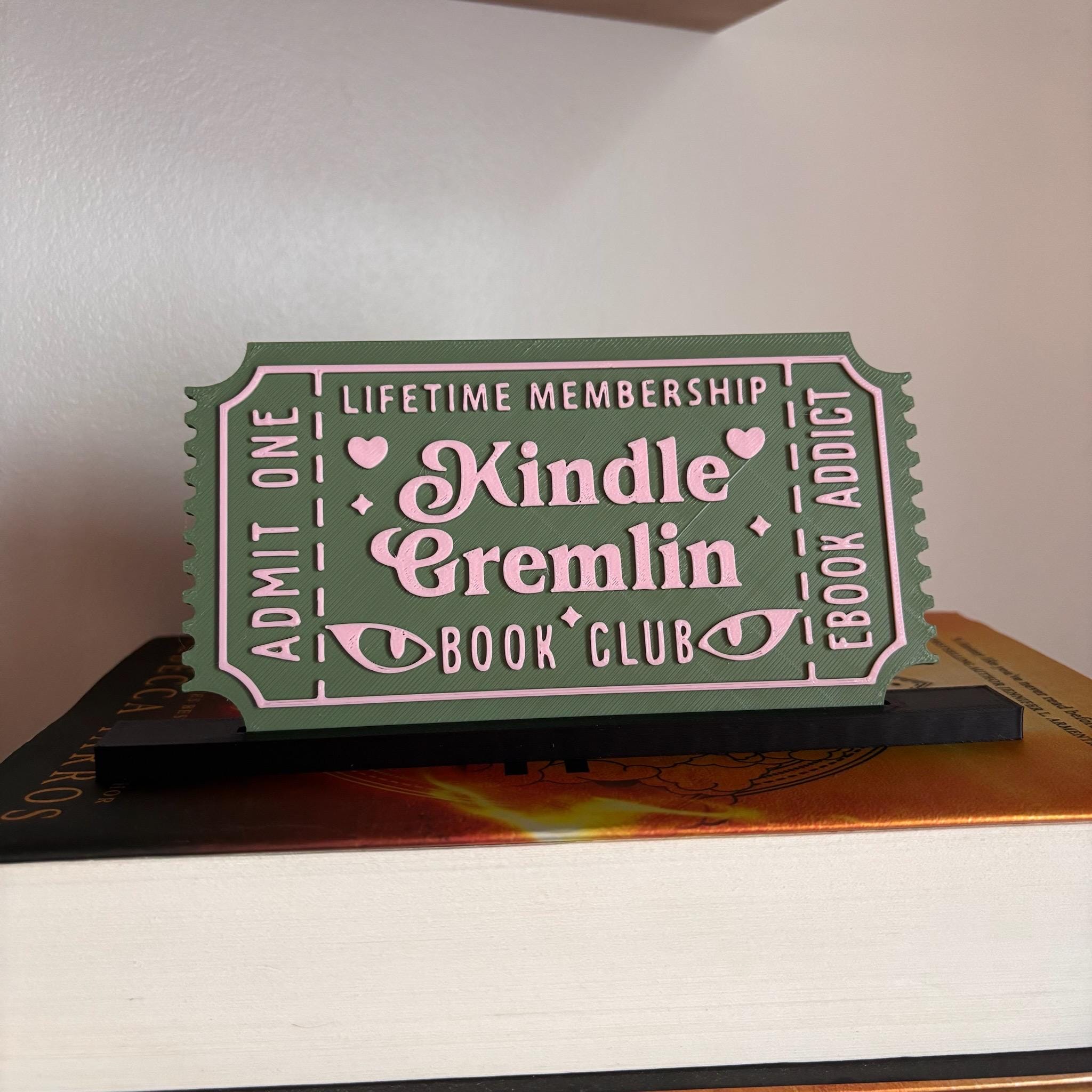 Kindle Gremlin Book Club Ticket Display | You Choose Colors! | Bookmark or Bookish Gift | 3D Printed Library Decor __etsy:8048066966