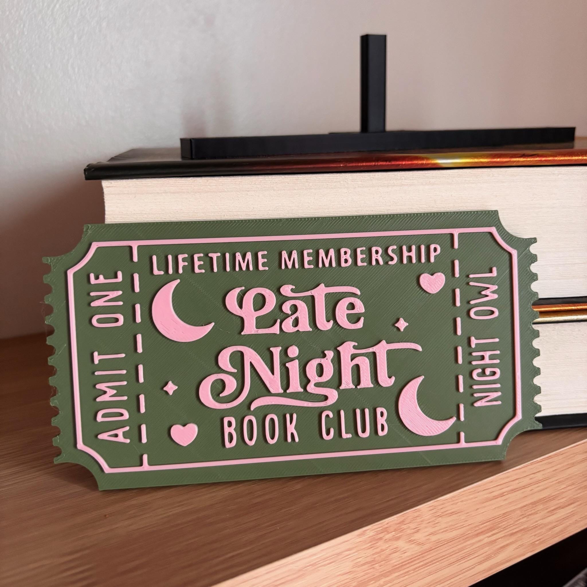 Late Night Book Club Ticket Display | You Choose Colors! | Bookmark or Bookish Gift | 3D Printed Library Decor __etsy:8048057368