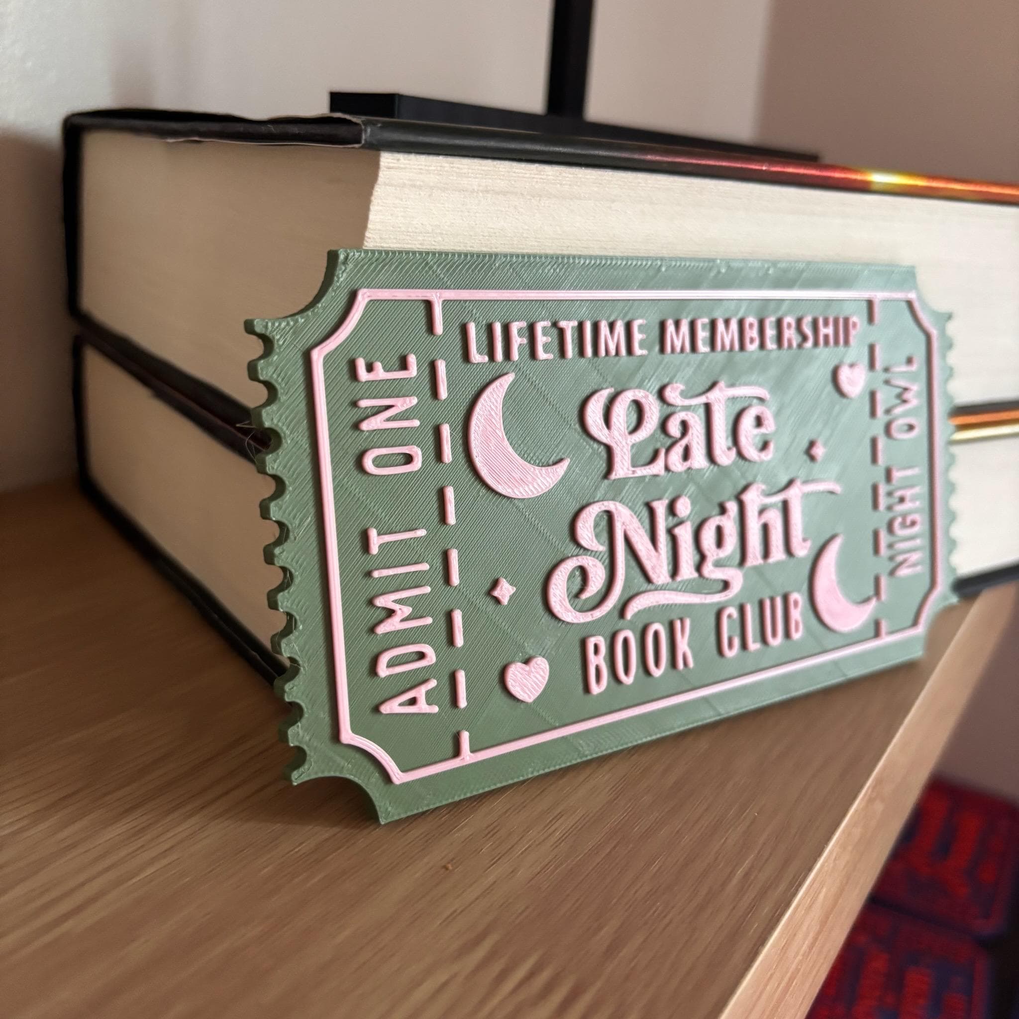 Late Night Book Club Ticket Display | You Choose Colors! | Bookmark or Bookish Gift | 3D Printed Library Decor __etsy:8095970143