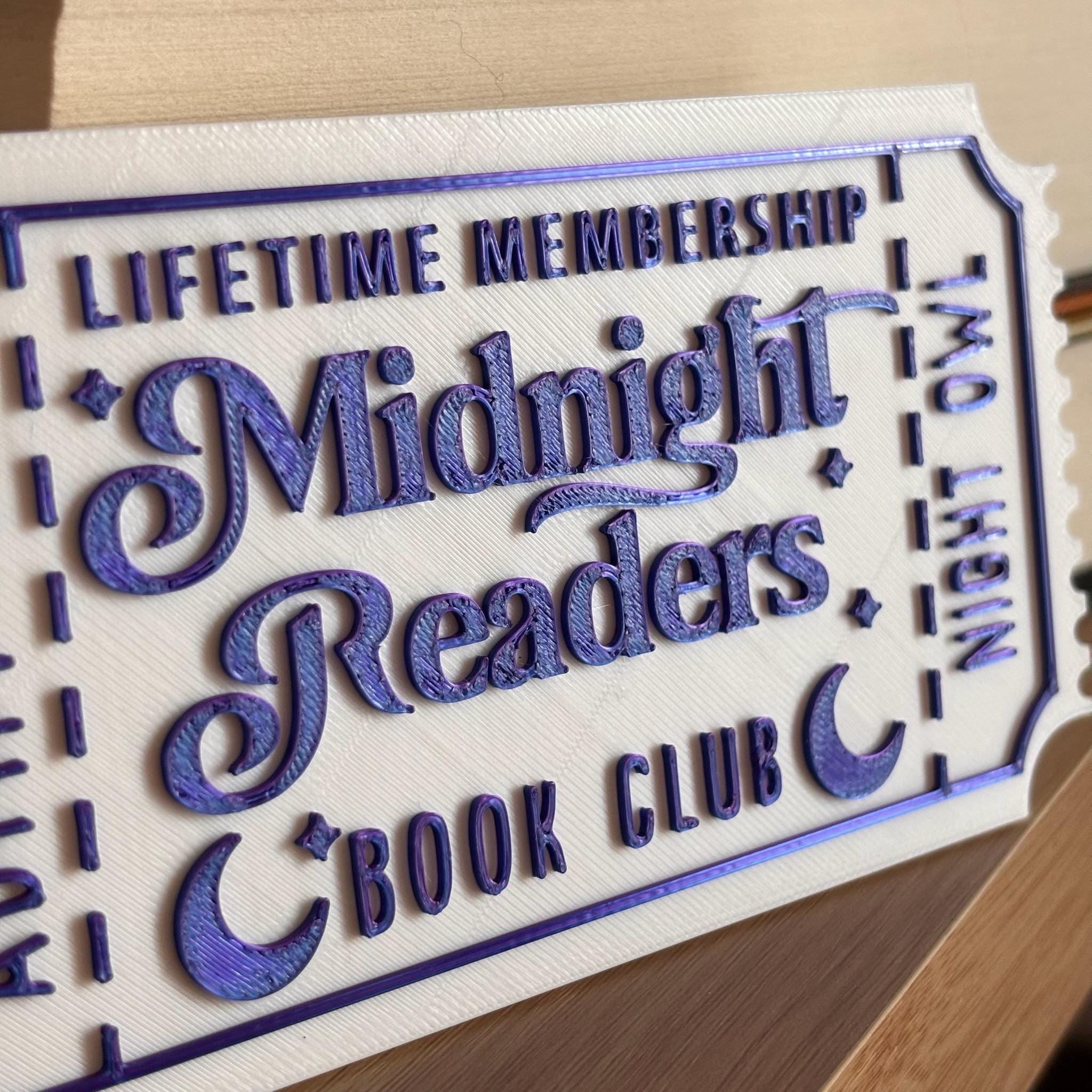 Midnight Readers Book Club Ticket Display | You Choose Colors! | Bookmark or Bookish Gift | 3D Printed Library Decor __etsy:8047986376