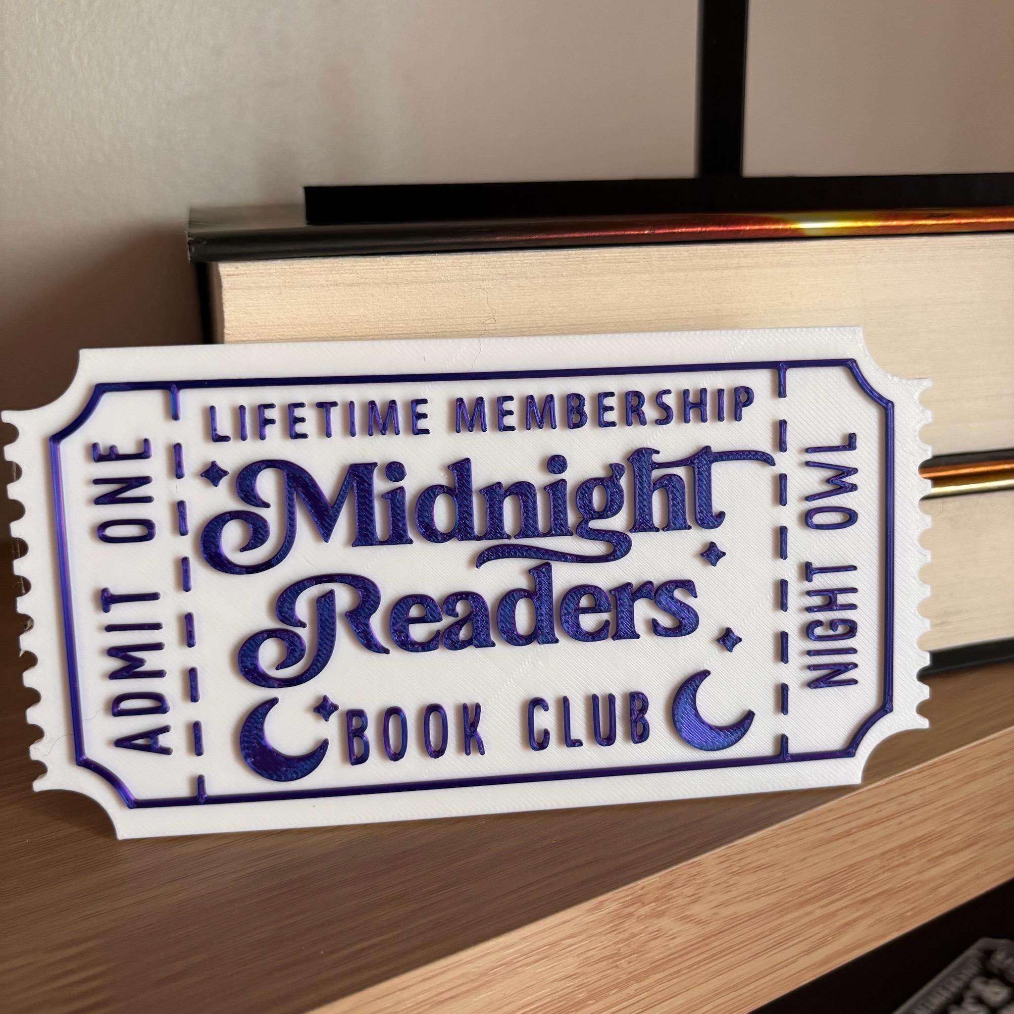 Midnight Readers Book Club Ticket Display | You Choose Colors! | Bookmark or Bookish Gift | 3D Printed Library Decor __etsy:8095899115