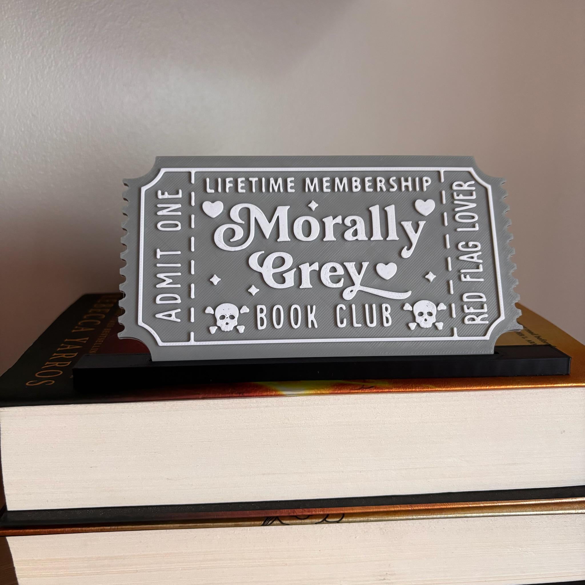 Morally Grey Book Club Ticket Display | You Choose Colors! | Bookmark or Bookish Gift | 3D Printed Library Decor __etsy:8096038271