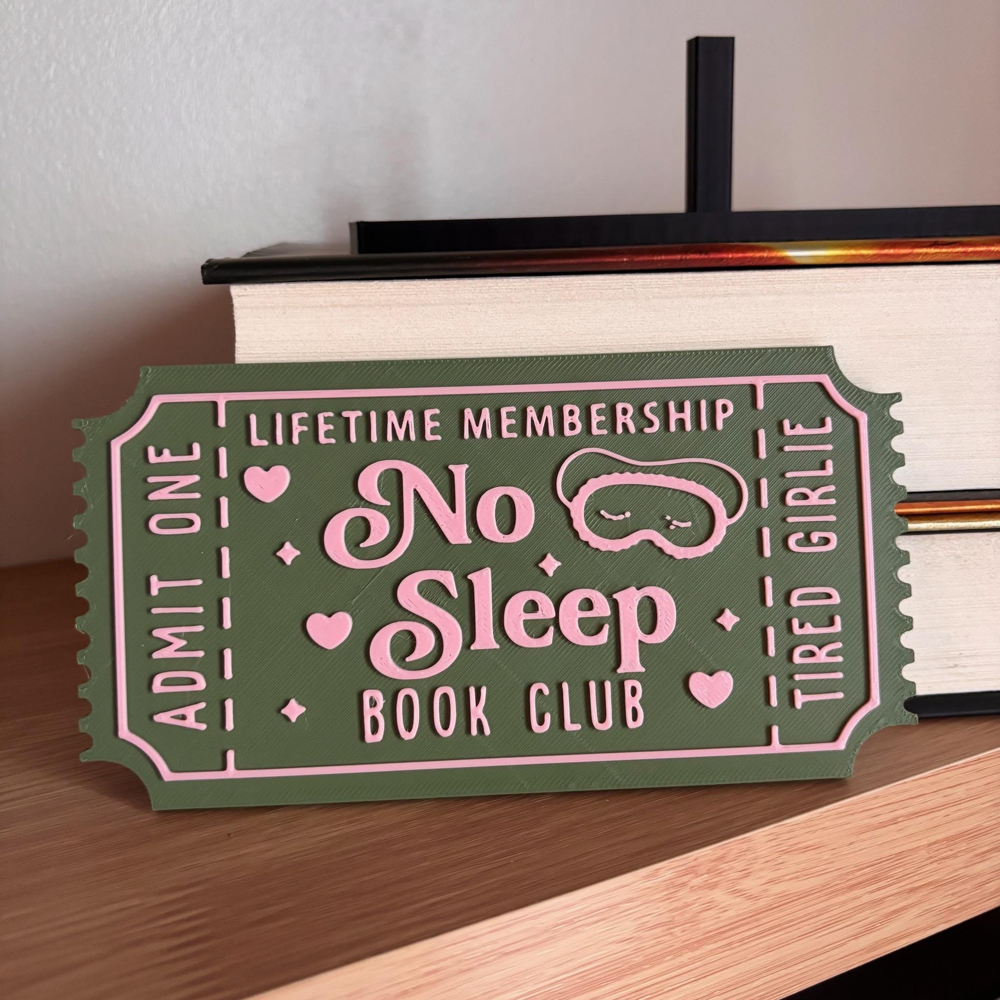 No Sleep Book Club Ticket Display | You Choose Colors! | Bookmark or Bookish Gift | 3D Printed Library Decor __etsy:8048062104