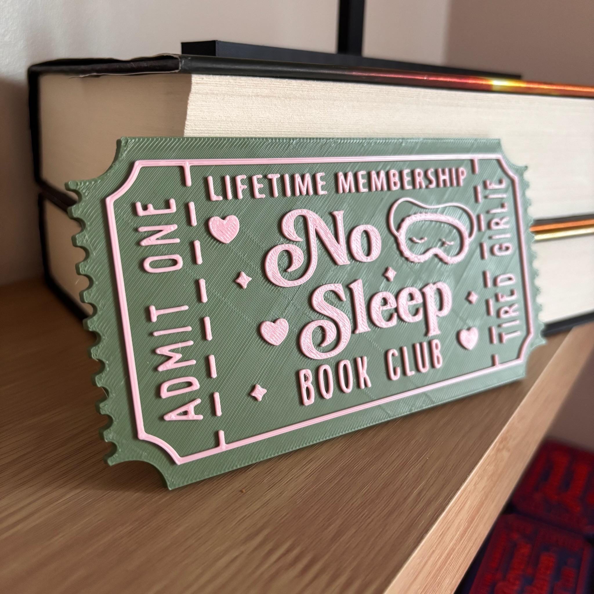 No Sleep Book Club Ticket Display | You Choose Colors! | Bookmark or Bookish Gift | 3D Printed Library Decor __etsy:8048062110