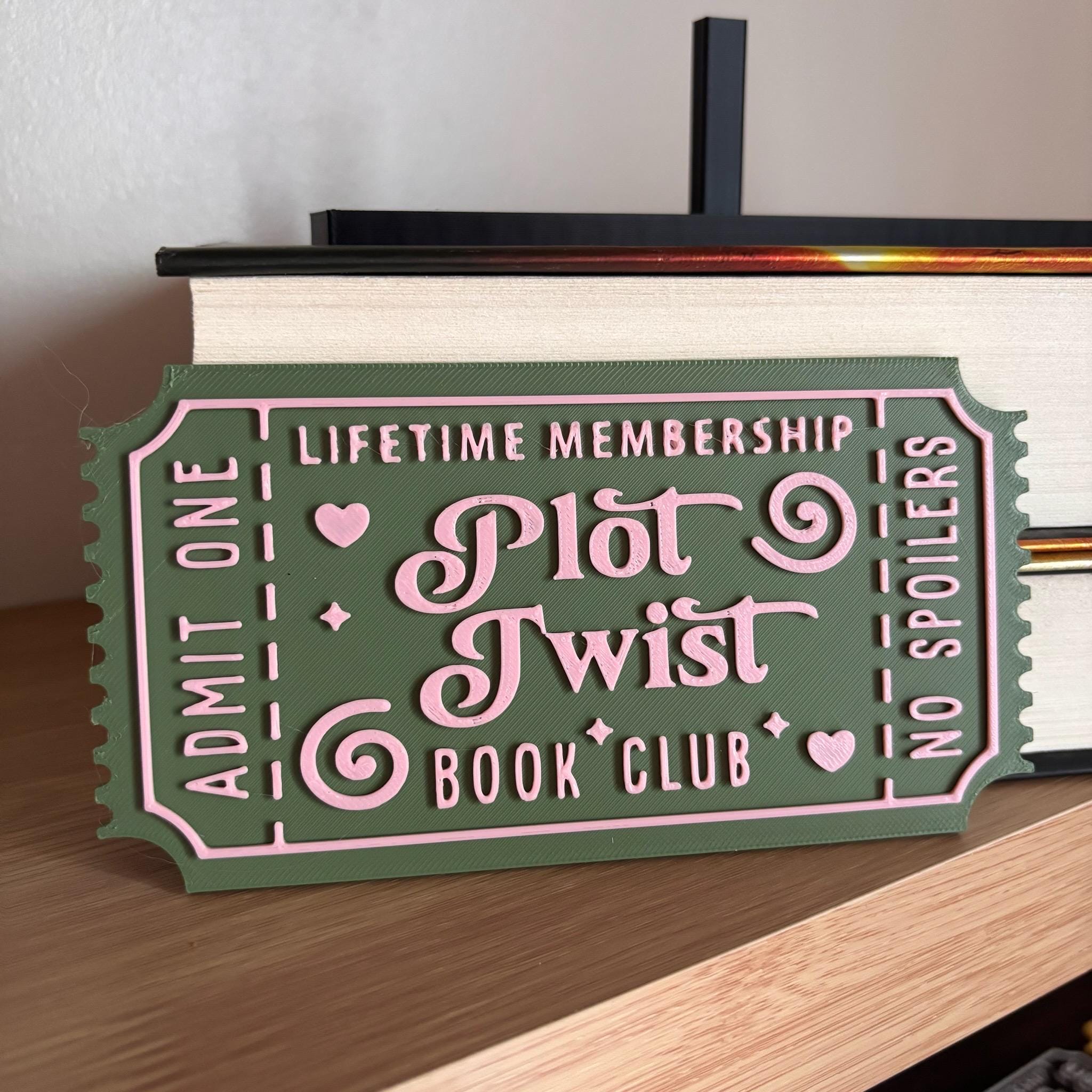 Plot Twist Book Club Ticket Display | You Choose Colors! | Bookmark or Bookish Gift | 3D Printed Library Decor __etsy:8095984875