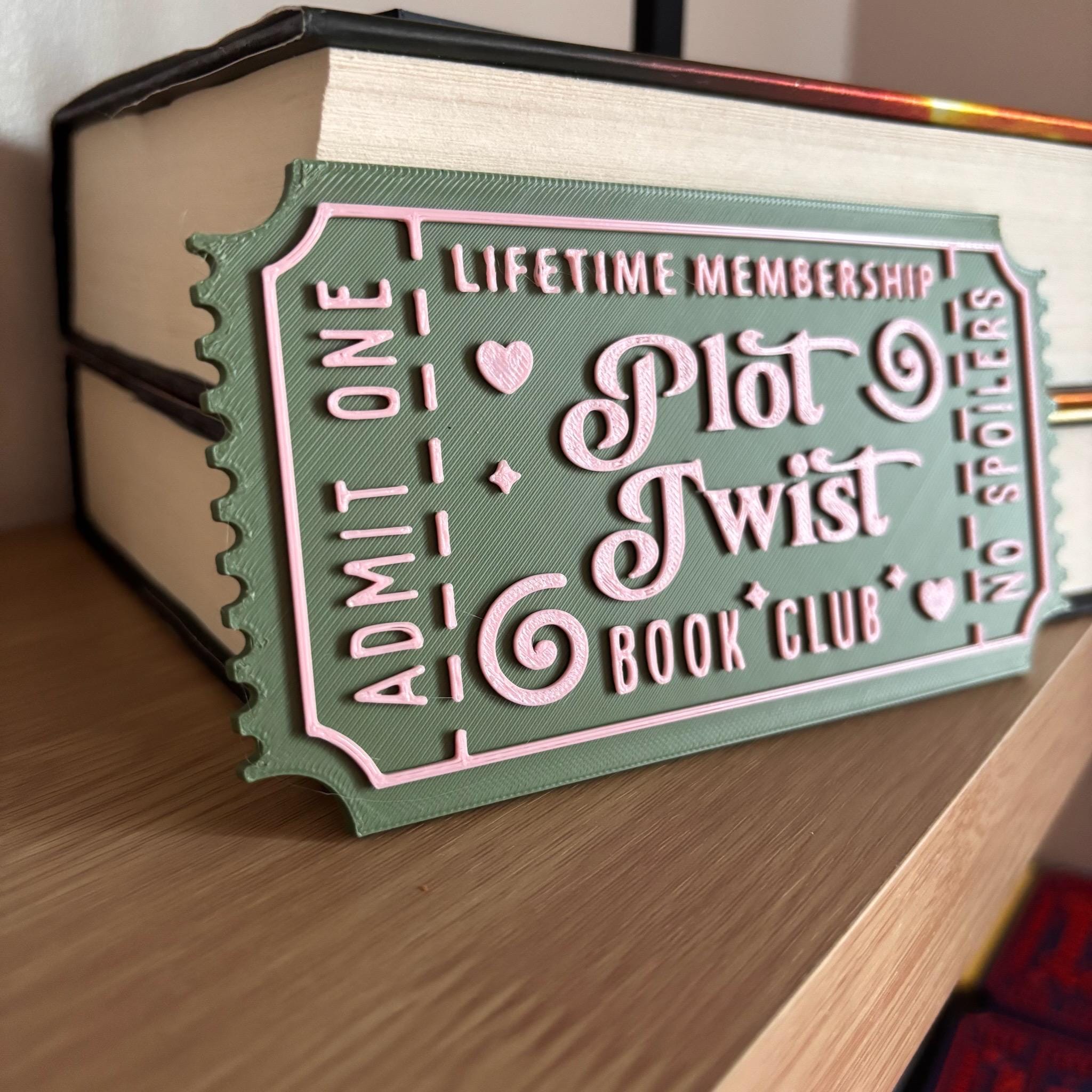 Plot Twist Book Club Ticket Display | You Choose Colors! | Bookmark or Bookish Gift | 3D Printed Library Decor __etsy:8048072134