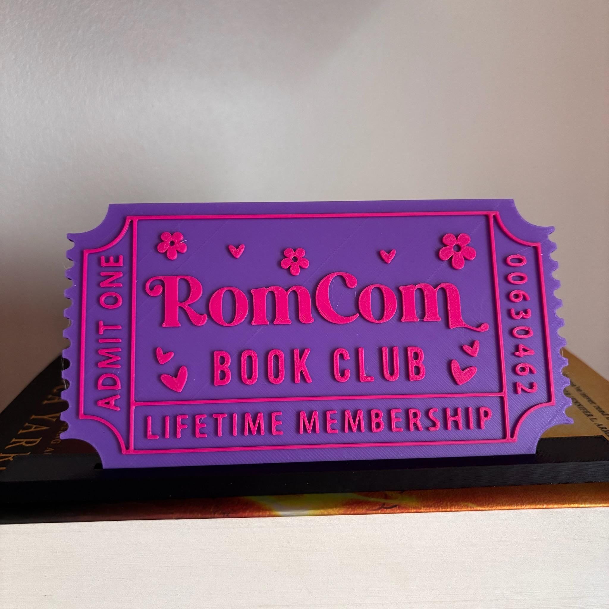 Rom Com Book Club Ticket Display | You Choose Colors! | Bookmark or Bookish Gift | 3D Printed Library Decor __etsy:8048028632