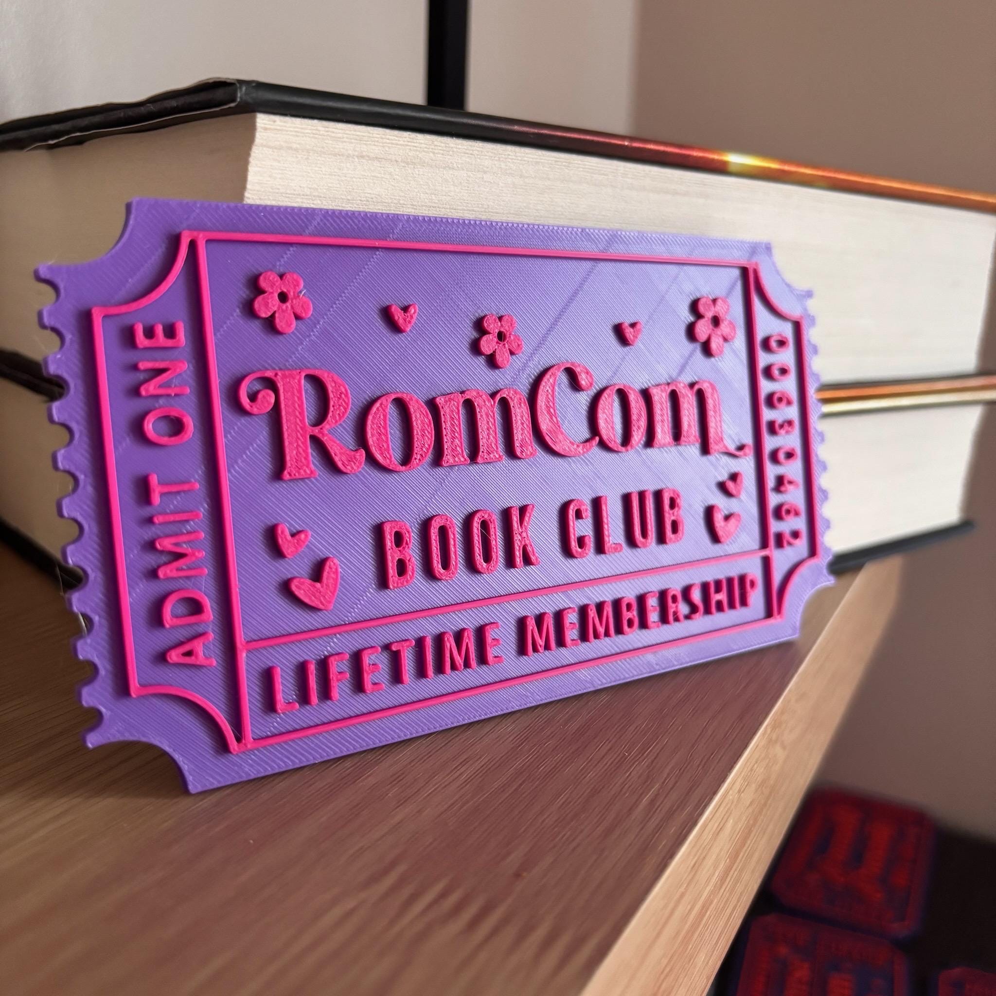 Rom Com Book Club Ticket Display | You Choose Colors! | Bookmark or Bookish Gift | 3D Printed Library Decor __etsy:8048028648