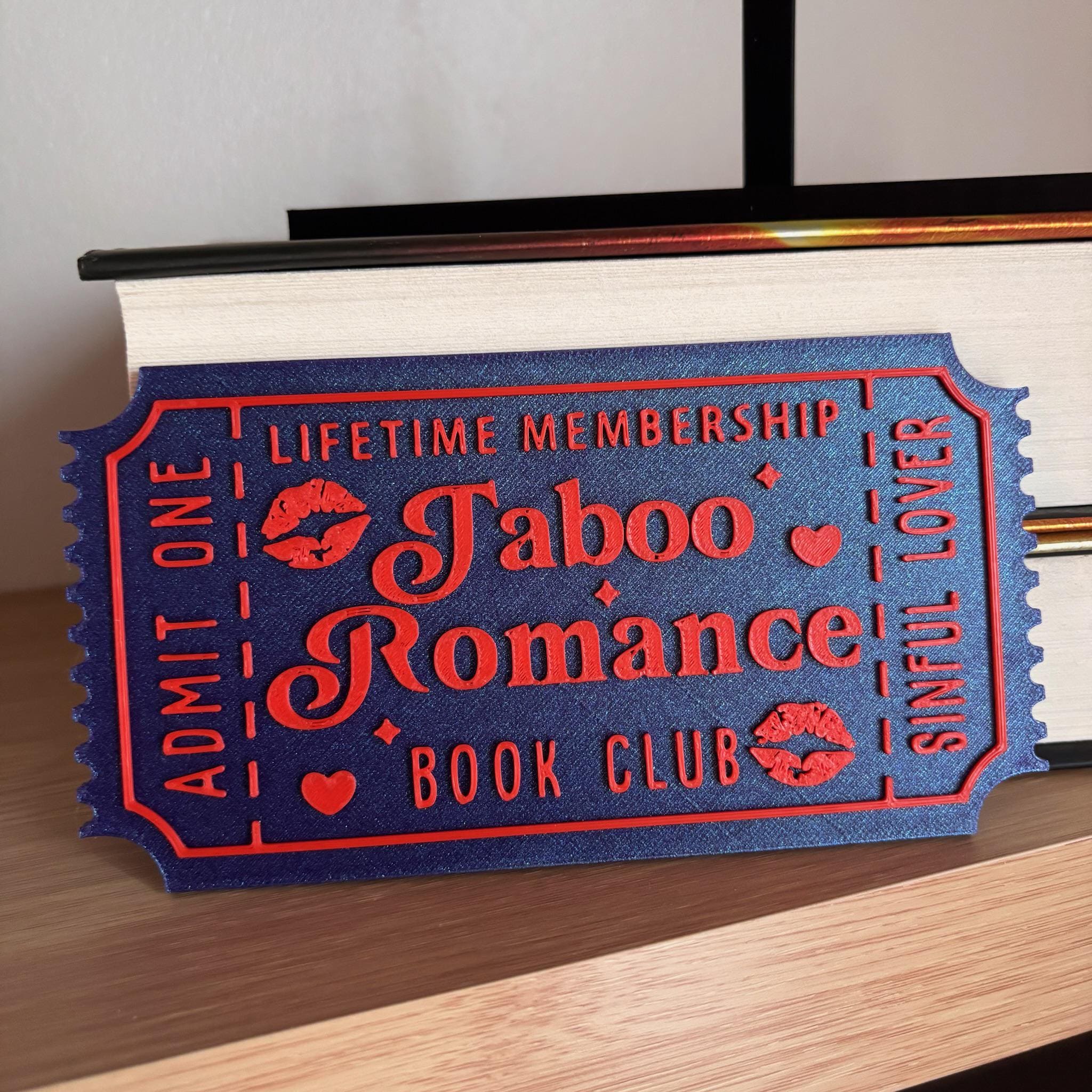 Taboo Romance Book Club Ticket Display | You Choose Colors! | Bookmark or Bookish Gift | 3D Printed Library Decor __etsy:8047931308