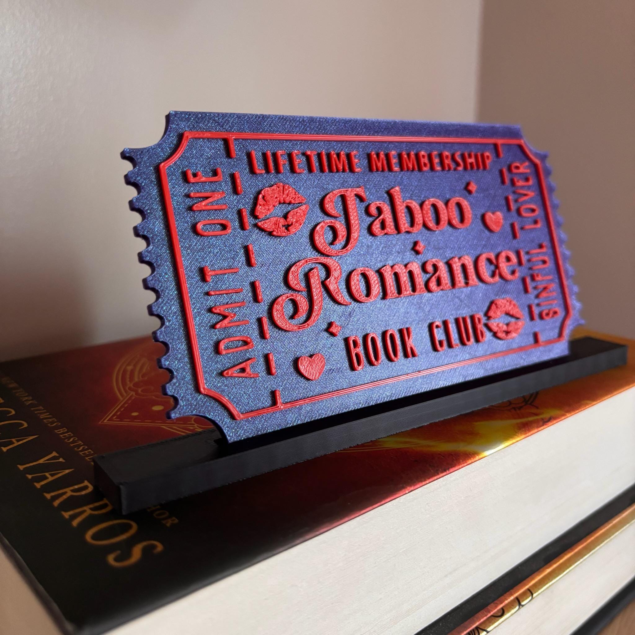 Taboo Romance Book Club Ticket Display | You Choose Colors! | Bookmark or Bookish Gift | 3D Printed Library Decor __etsy:8047931296