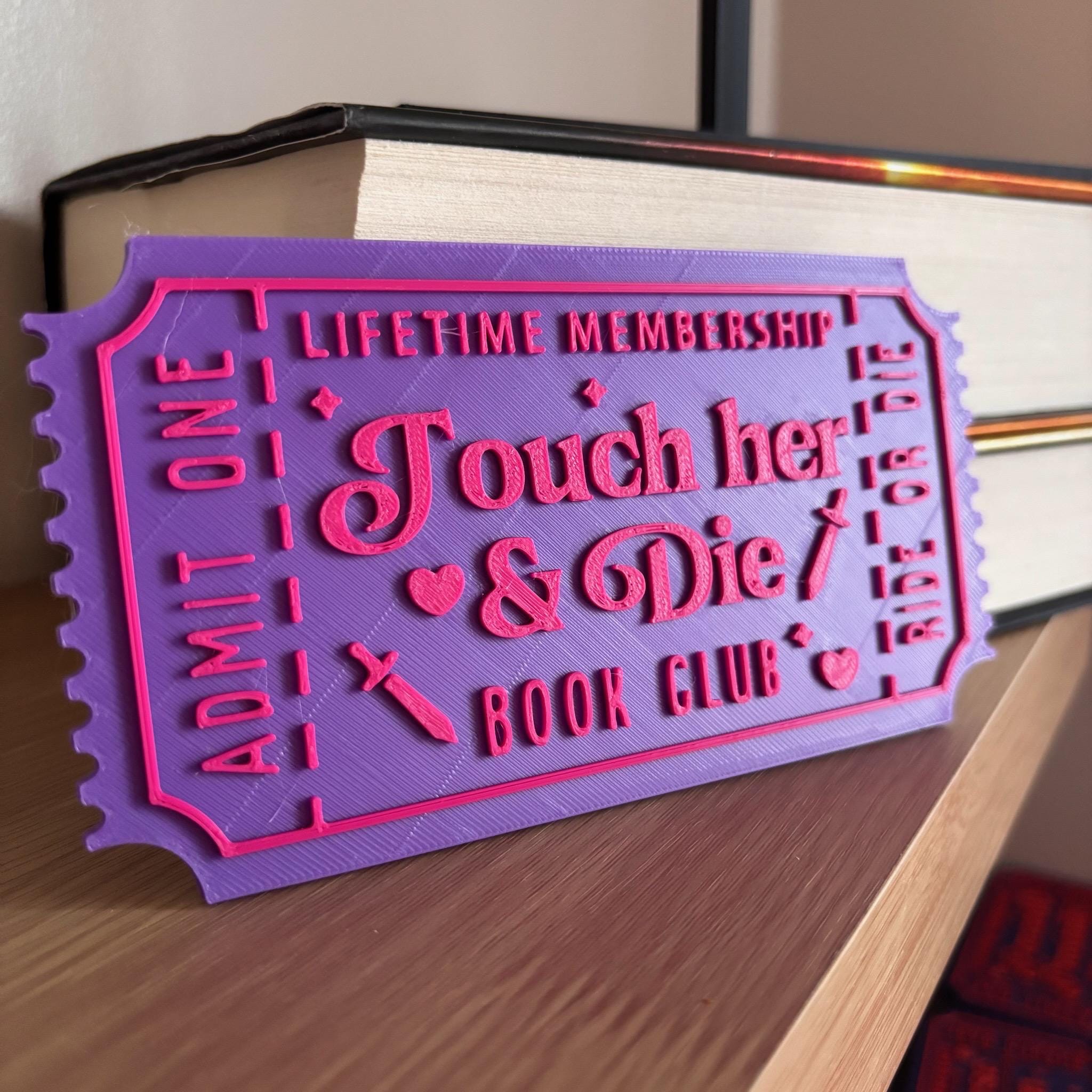 Touch Her and Die Book Club Ticket Display | You Choose Colors! | Bookmark or Bookish Gift | 3D Printed Library Decor __etsy:8048025002