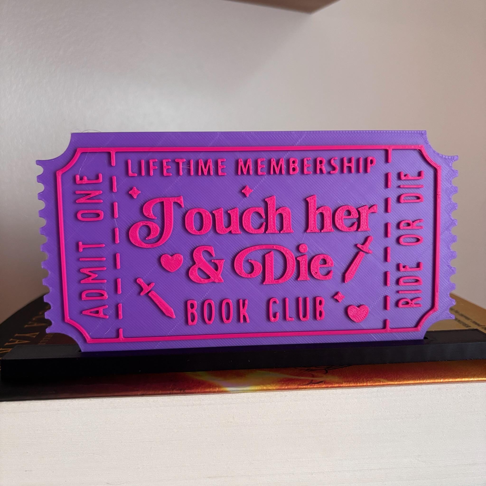 Touch Her and Die Book Club Ticket Display | You Choose Colors! | Bookmark or Bookish Gift | 3D Printed Library Decor __etsy:8048025004