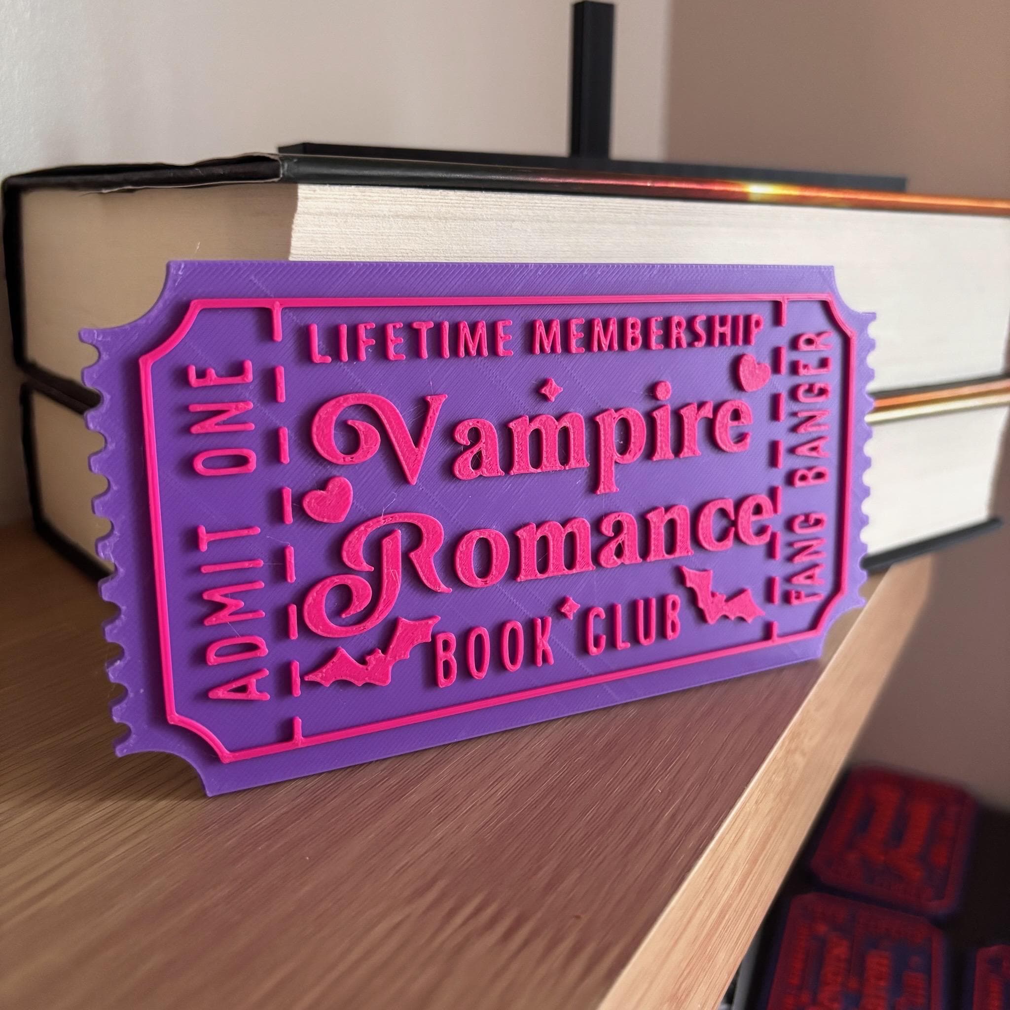 Vampire Romance Book Club Ticket Display | You Choose Colors! | Bookmark or Bookish Gift | 3D Printed Library Decor __etsy:8048015256