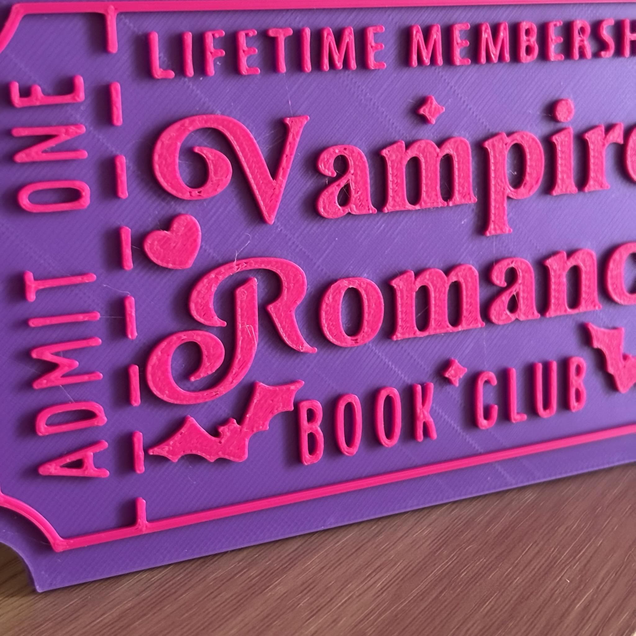Vampire Romance Book Club Ticket Display | You Choose Colors! | Bookmark or Bookish Gift | 3D Printed Library Decor __etsy:8048015214
