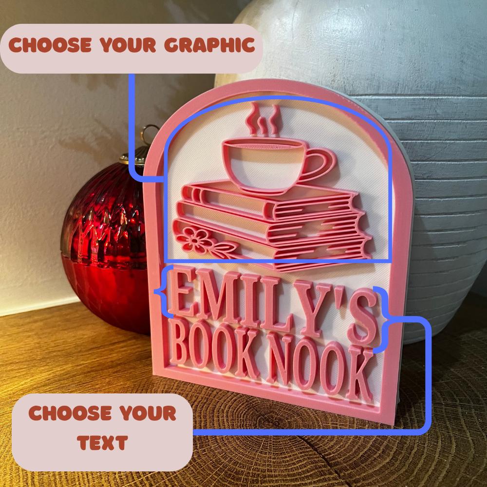 Personalized Book Nook Sign, Custom Bookshelf Sign for Library, Bookish Decor, Book Lover Gift, Readers Gift __etsy:7372969896