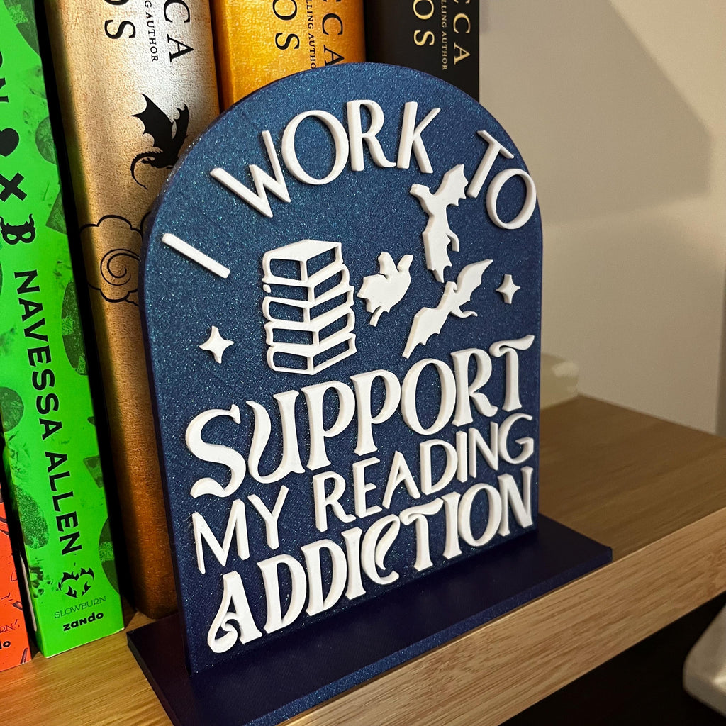 Custom Library Sign for Bookshelf, Work to Support My Reading Addiction, Personalized Book Nook Decor, Fantasy Bookshelf Sign, Reading Nook