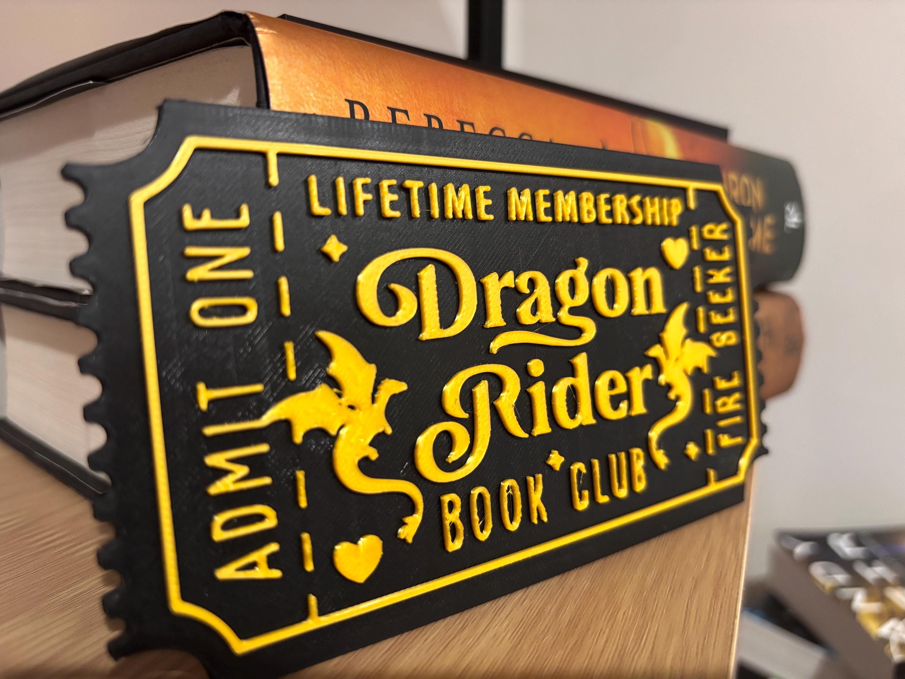Dragon Rider Book Club Ticket Display | You Choose Colors! | Bookmark or Bookish Gift | 3D Printed Library Decor