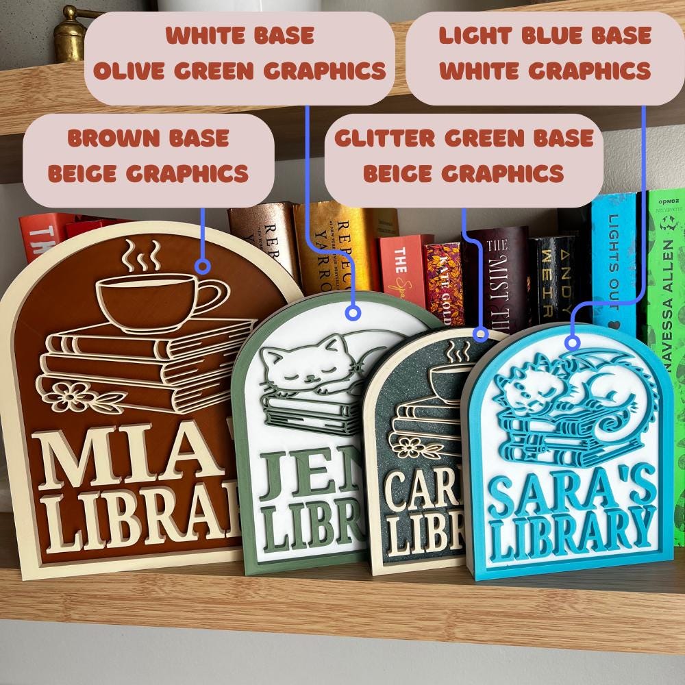 Personalized Library Sign, Custom Bookshelf Sign for Book Nook, Bookish Decor, Book Lover Gift, Readers Gift __etsy:8105374754