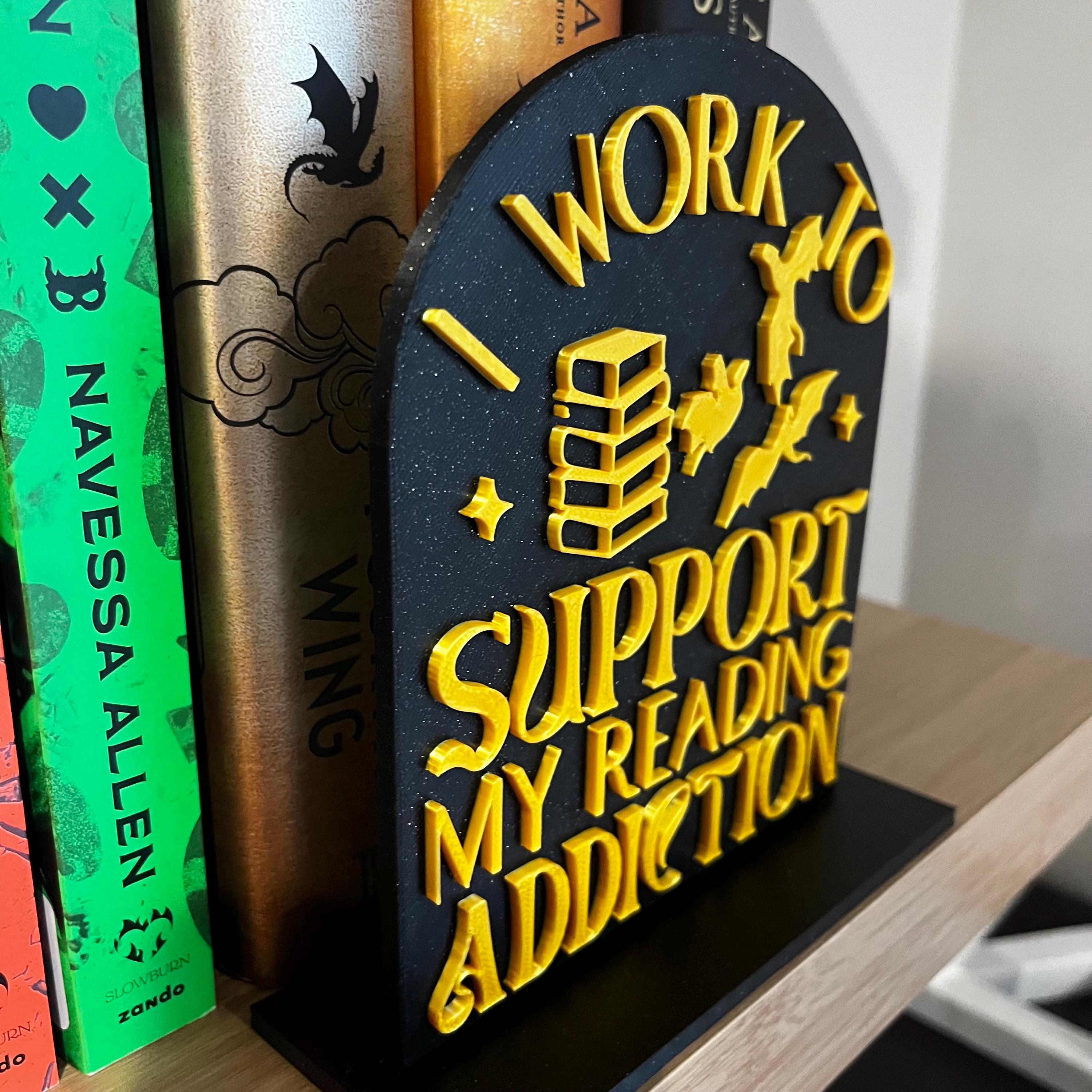 Custom Library Sign for Bookshelf, Work to Support My Reading Addiction, Personalized Book Nook Decor, Fantasy Bookshelf Sign, Reading Nook