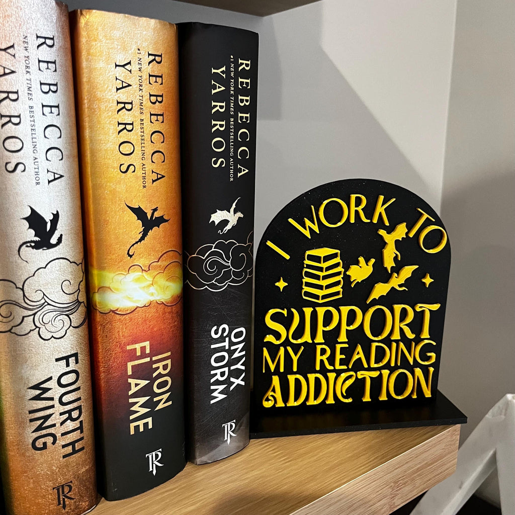 Custom Library Sign for Bookshelf, Work to Support My Reading Addiction, Personalized Book Nook Decor, Fantasy Bookshelf Sign, Reading Nook