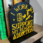 Custom Library Sign for Bookshelf, Work to Support My Reading Addiction, Personalized Book Nook Decor, Fantasy Bookshelf Sign, Reading Nook