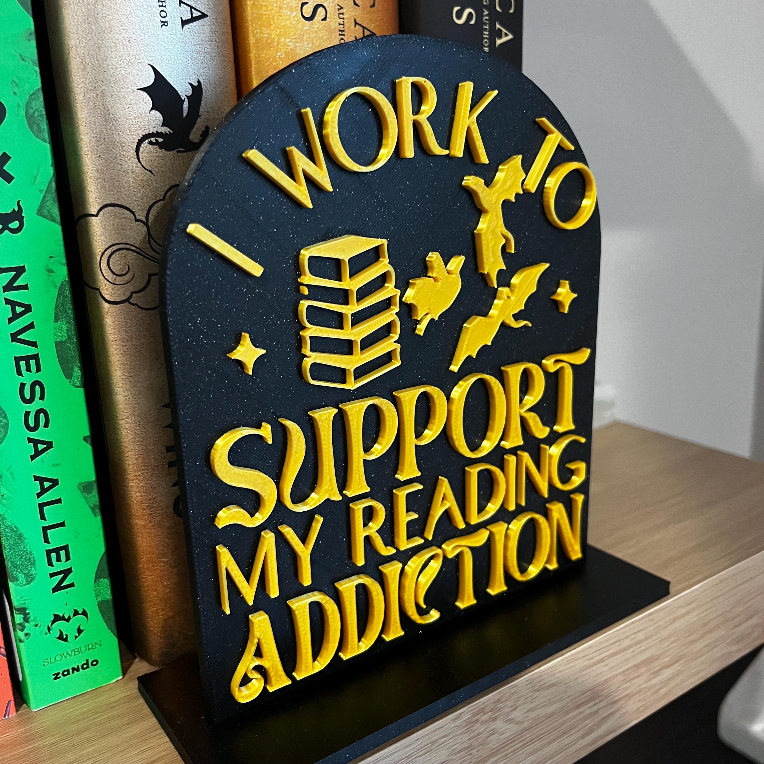 Custom Library Sign for Bookshelf, Work to Support My Reading Addiction, Personalized Book Nook Decor, Fantasy Bookshelf Sign, Reading Nook