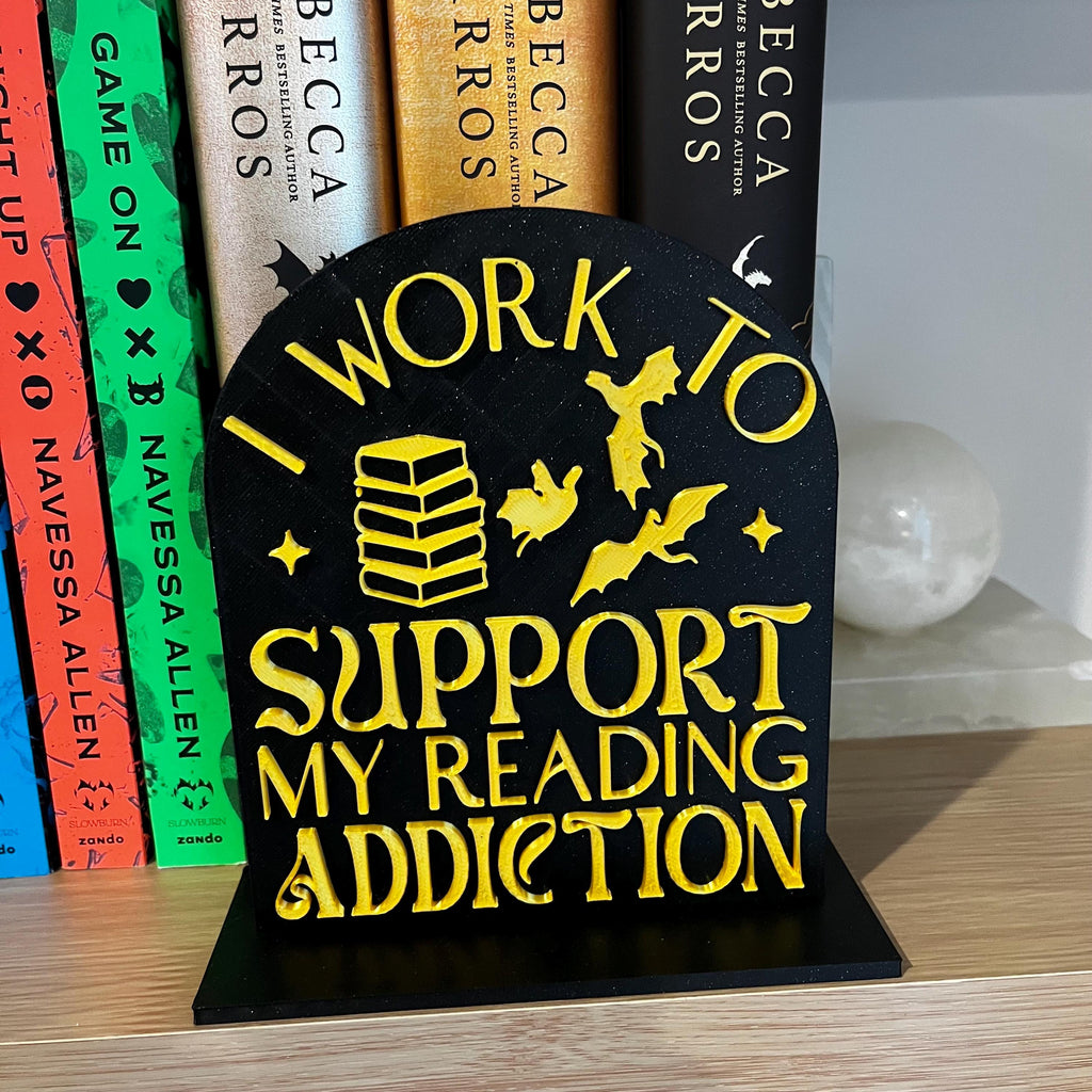 Custom Library Sign for Bookshelf, Work to Support My Reading Addiction, Personalized Book Nook Decor, Fantasy Bookshelf Sign, Reading Nook