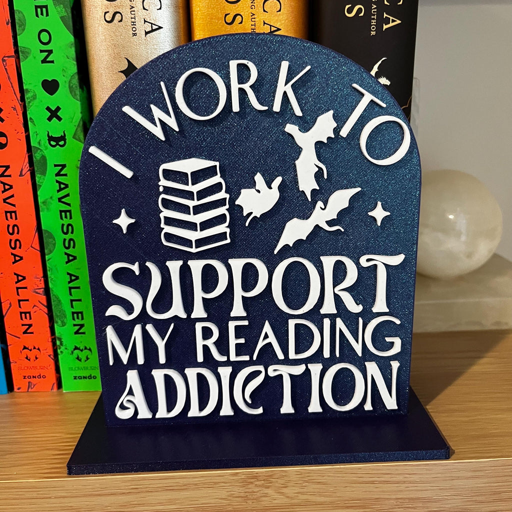 Custom Library Sign for Bookshelf, Work to Support My Reading Addiction, Personalized Book Nook Decor, Fantasy Bookshelf Sign, Reading Nook