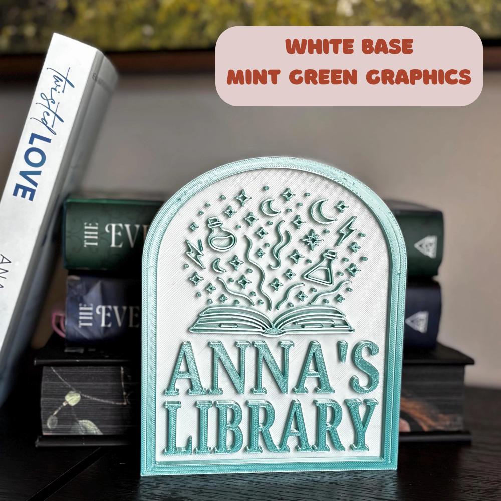 Personalized Library Sign, Custom Bookshelf Sign for Book Nook, Bookish Decor, Book Lover Gift, Readers Gift __etsy:8153173703