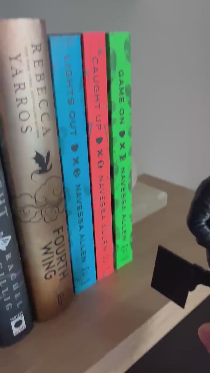 Reading Biker Hottie, Lights Out Bookshelf Decor